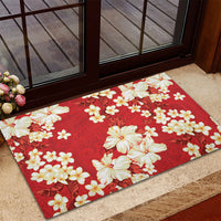 Hawaii Hibiscus Plumeria Red Rubber Doormat Polynesian Pattern LT01 - Polynesian Pride