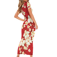 Hawaii Hibiscus Plumeria Red Short Sleeve Bodycon Dress Polynesian Pattern LT01 - Polynesian Pride