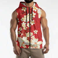 Hawaii Hibiscus Plumeria Red Sleeveless Zip Hoodie Polynesian Pattern LT01 - Polynesian Pride