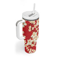 Hawaii Hibiscus Plumeria Red Tumbler With Handle Polynesian Pattern LT01 - Polynesian Pride