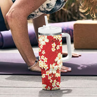 Hawaii Hibiscus Plumeria Red Tumbler With Handle Polynesian Pattern LT01 - Polynesian Pride