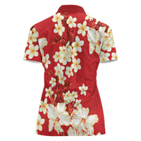 Hawaii Hibiscus Plumeria Red Women Polo Shirt Polynesian Pattern LT01 - Polynesian Pride