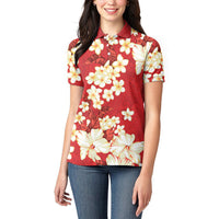 Hawaii Hibiscus Plumeria Red Women Polo Shirt Polynesian Pattern LT01 - Polynesian Pride