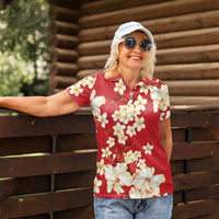 Hawaii Hibiscus Plumeria Red Women Polo Shirt Polynesian Pattern LT01 - Polynesian Pride