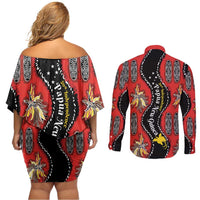 Papua New Guinea 50th Independence Couples Matching Off Shoulder Short Dress and Long Sleeve Button Shirt PNG Batik Pattern LT01 - Polynesian Pride