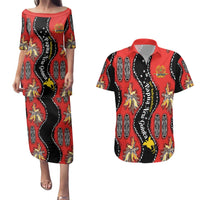 Papua New Guinea 50th Independence Couples Matching Puletasi and Hawaiian Shirt PNG Batik Pattern LT01 Red - Polynesian Pride