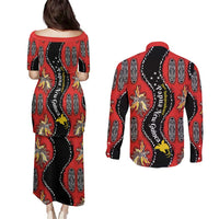 Papua New Guinea 50th Independence Couples Matching Puletasi and Long Sleeve Button Shirt PNG Batik Pattern LT01 - Polynesian Pride