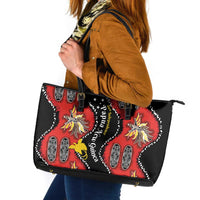 Papua New Guinea 50th Independence Leather Tote Bag PNG Batik Pattern - Polynesian Pride