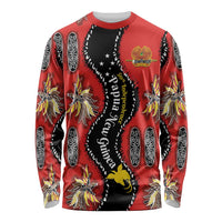 Papua New Guinea 50th Independence Long Sleeve Shirt PNG Batik Pattern LT01 Unisex Red - Polynesian Pride