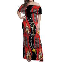 Papua New Guinea 50th Independence Off Shoulder Maxi Dress PNG Batik Pattern LT01 Women Red - Polynesian Pride