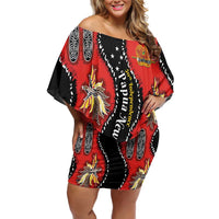 Papua New Guinea 50th Independence Off Shoulder Short Dress PNG Batik Pattern LT01 Women Red - Polynesian Pride