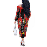 Papua New Guinea 50th Independence Off The Shoulder Long Sleeve Dress PNG Batik Pattern LT01 - Polynesian Pride