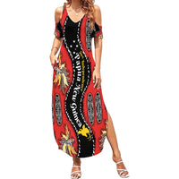 Papua New Guinea 50th Independence Summer Maxi Dress PNG Batik Pattern LT01 Women Red - Polynesian Pride