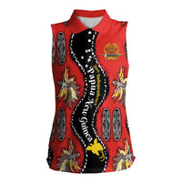 Papua New Guinea 50th Independence Women Sleeveless Polo Shirt PNG Batik Pattern LT01 Female Red - Polynesian Pride