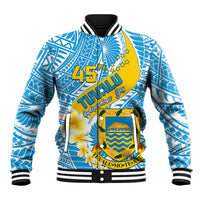 Personalised Tuvalu Independence Day Baseball Jacket Plumeria 45th Anniversary LT01 Unisex Blue - Polynesian Pride