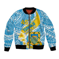 Personalised Tuvalu Independence Day Bomber Jacket Plumeria 45th Anniversary LT01 Unisex Blue - Polynesian Pride