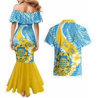Personalised Tuvalu Independence Day Couples Matching Mermaid Dress and Hawaiian Shirt Plumeria 45th Anniversary LT01 - Polynesian Pride