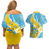 Personalised Tuvalu Independence Day Couples Matching Off Shoulder Short Dress and Hawaiian Shirt Plumeria 45th Anniversary LT01 - Polynesian Pride