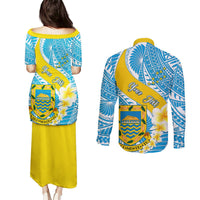 Personalised Tuvalu Independence Day Couples Matching Puletasi Dress and Long Sleeve Button Shirts Plumeria 45th Anniversary LT01 - Polynesian Pride