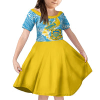 Personalised Tuvalu Independence Day Kid Short Sleeve Dress Plumeria 45th Anniversary LT01 KID Blue - Polynesian Pride