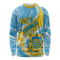 Personalised Tuvalu Independence Day Long Sleeve Shirt Plumeria 45th Anniversary LT01 Unisex Blue - Polynesian Pride