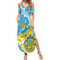 Personalised Tuvalu Independence Day Summer Maxi Dress Plumeria 45th Anniversary LT01 Women Blue - Polynesian Pride