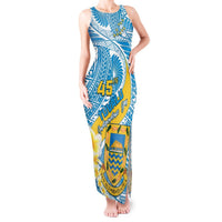 Personalised Tuvalu Independence Day Tank Maxi Dress Plumeria 45th Anniversary LT01 Women Blue - Polynesian Pride