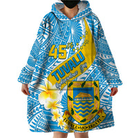 Personalised Tuvalu Independence Day Wearable Blanket Hoodie Plumeria 45th Anniversary LT01 - Polynesian Pride