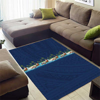 Hawaii Santa Riding Sea Turtle Area Rug Mele Kalikimaka Polynesian Pattern - Polynesian Pride