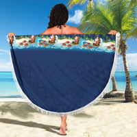 Hawaii Santa Riding Sea Turtle Beach Blanket Mele Kalikimaka Polynesian Pattern - Polynesian Pride