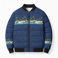 Hawaii Santa Riding Sea Turtle Bomber Puffer Jacket Mele Kalikimaka Polynesian Pattern LT01 Unisex Blue - Polynesian Pride