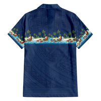 Hawaii Santa Riding Sea Turtle Family Matching Long Sleeve Bodycon Dress and Hawaiian Shirt Mele Kalikimaka Polynesian Pattern - Polynesian Pride