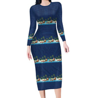 Hawaii Santa Riding Sea Turtle Family Matching Long Sleeve Bodycon Dress and Hawaiian Shirt Mele Kalikimaka Polynesian Pattern - Polynesian Pride