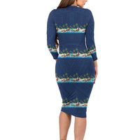Hawaii Santa Riding Sea Turtle Family Matching Long Sleeve Bodycon Dress and Hawaiian Shirt Mele Kalikimaka Polynesian Pattern - Polynesian Pride