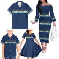 Hawaii Santa Riding Sea Turtle Family Matching Off The Shoulder Long Sleeve Dress and Hawaiian Shirt Mele Kalikimaka Polynesian Pattern - Polynesian Pride