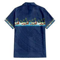 Hawaii Santa Riding Sea Turtle Family Matching Off The Shoulder Long Sleeve Dress and Hawaiian Shirt Mele Kalikimaka Polynesian Pattern - Polynesian Pride