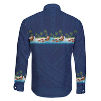 Hawaii Santa Riding Sea Turtle Family Matching Off The Shoulder Long Sleeve Dress and Hawaiian Shirt Mele Kalikimaka Polynesian Pattern - Polynesian Pride