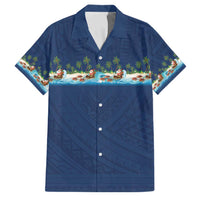 Hawaii Santa Riding Sea Turtle Family Matching Off Shoulder Maxi Dress and Hawaiian Shirt Mele Kalikimaka Polynesian Pattern - Polynesian Pride