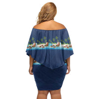 Hawaii Santa Riding Sea Turtle Family Matching Off Shoulder Short Dress and Hawaiian Shirt Mele Kalikimaka Polynesian Pattern - Polynesian Pride