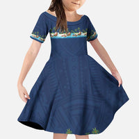 Hawaii Santa Riding Sea Turtle Family Matching Short Sleeve Bodycon Dress and Hawaiian Shirt Mele Kalikimaka Polynesian Pattern - Polynesian Pride