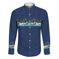 Hawaii Santa Riding Sea Turtle Family Matching Short Sleeve Bodycon Dress and Hawaiian Shirt Mele Kalikimaka Polynesian Pattern - Polynesian Pride