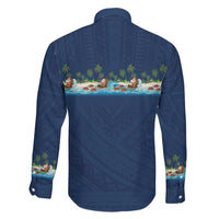 Hawaii Santa Riding Sea Turtle Family Matching Short Sleeve Bodycon Dress and Hawaiian Shirt Mele Kalikimaka Polynesian Pattern - Polynesian Pride