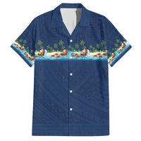 Hawaii Santa Riding Sea Turtle Hawaiian Shirt Mele Kalikimaka Polynesian Pattern LT01 Blue - Polynesian Pride