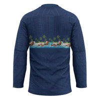 Hawaii Santa Riding Sea Turtle Hockey Jersey Mele Kalikimaka Polynesian Pattern - Polynesian Pride