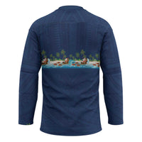 Hawaii Santa Riding Sea Turtle Hockey Jersey Mele Kalikimaka Polynesian Pattern LT01 - Polynesian Pride