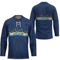 Hawaii Santa Riding Sea Turtle Hockey Jersey Mele Kalikimaka Polynesian Pattern LT01 - Polynesian Pride