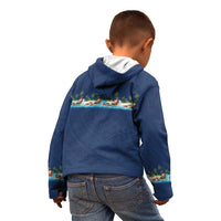 Hawaii Santa Riding Sea Turtle Kid Hoodie Mele Kalikimaka Polynesian Pattern - Polynesian Pride