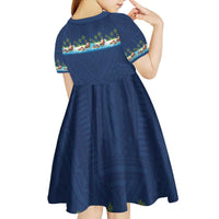 Hawaii Santa Riding Sea Turtle Kid Short Sleeve Dress Mele Kalikimaka Polynesian Pattern LT01 - Polynesian Pride