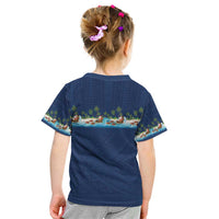 Hawaii Santa Riding Sea Turtle Kid T Shirt Mele Kalikimaka Polynesian Pattern LT01 - Polynesian Pride
