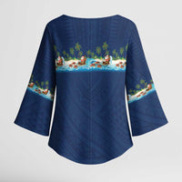 Hawaii Santa Riding Sea Turtle Kimono Sleeve Blouse Mele Kalikimaka Polynesian Pattern LT01 - Polynesian Pride